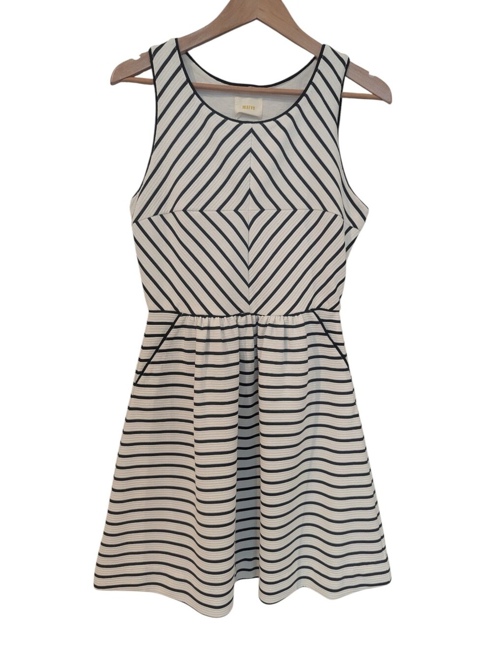 MAEVE Anthropologie Black and White Striped Fit & Flare Mini Dress Size 10